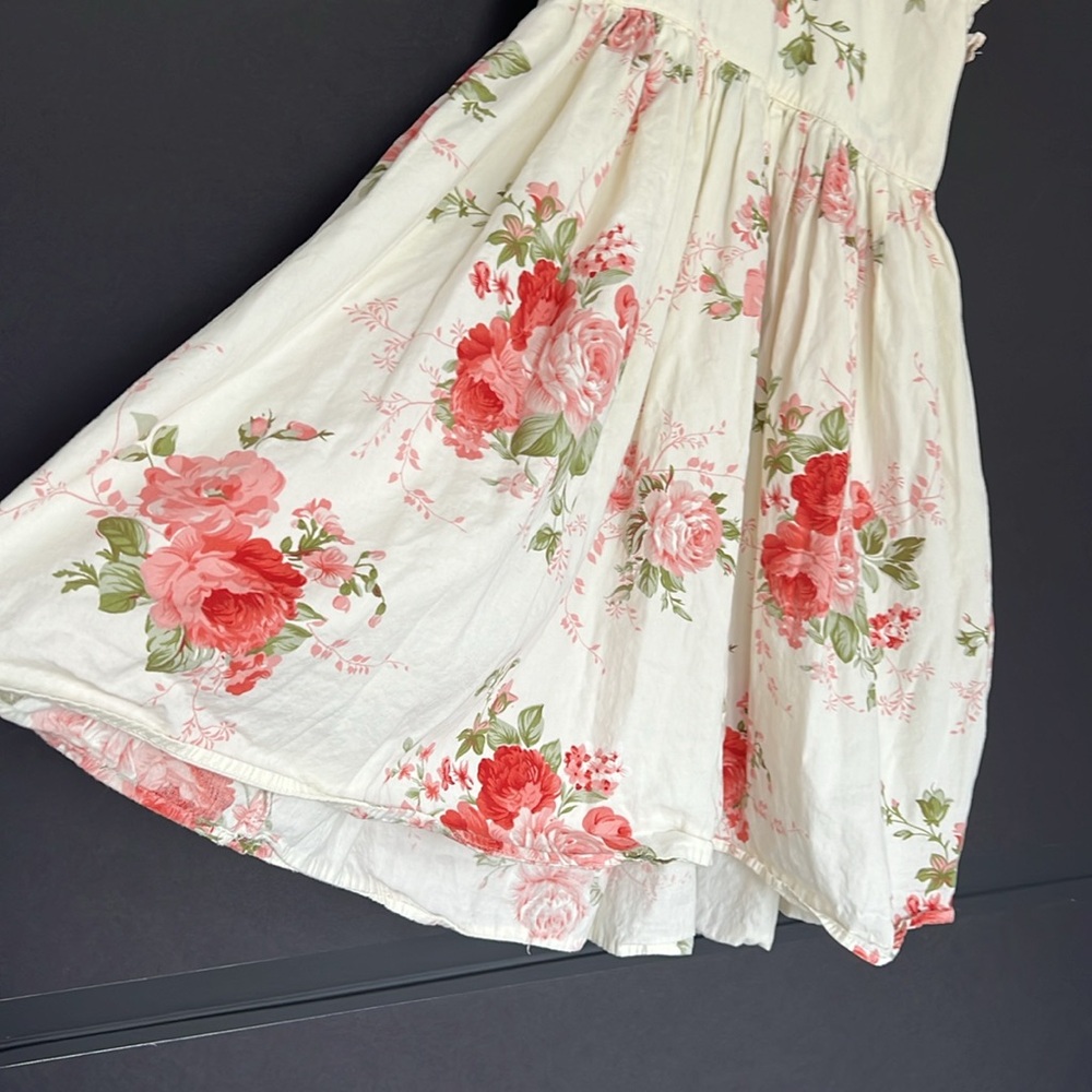 Girl’s Sleeveless Summer Dress Crème Pink Size 12 100% Cotton Rose Pattern - Picture 8 of 11
